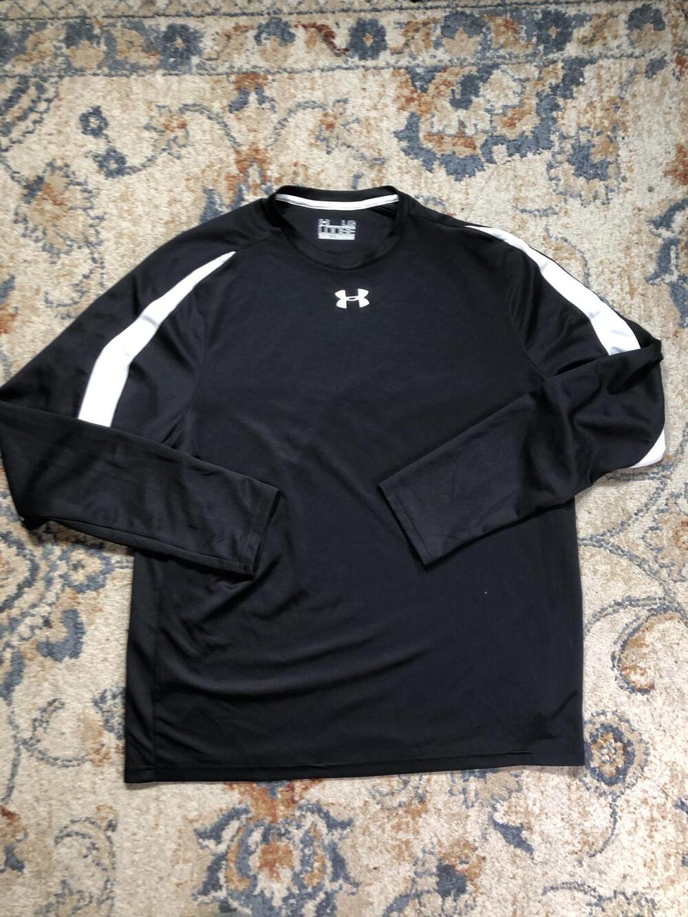 Under Armour HeatGear Shirt Mens Large Black Long Sleeve Loose Fit Athletic Top